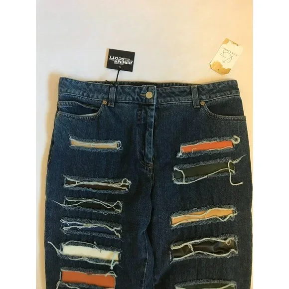 Jeremy Scott Medium Wash Multicolor Distressed Jeans, Size 10 (US), 44 (EUR) NWT